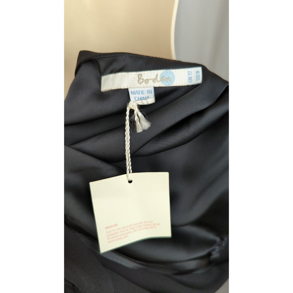 BODEN black Silk Bow Dress Empire Plunge Faux Wrap Lbd Cocktail US 8 UK 12 - Picture 3 of 4